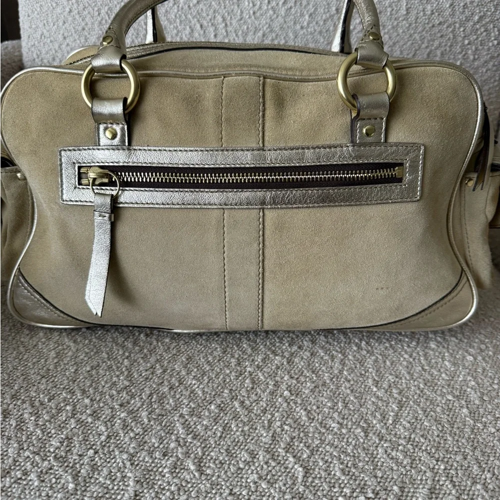 Vintage Coach Beige and Silver Suede Satchel - Picture 8 of 15